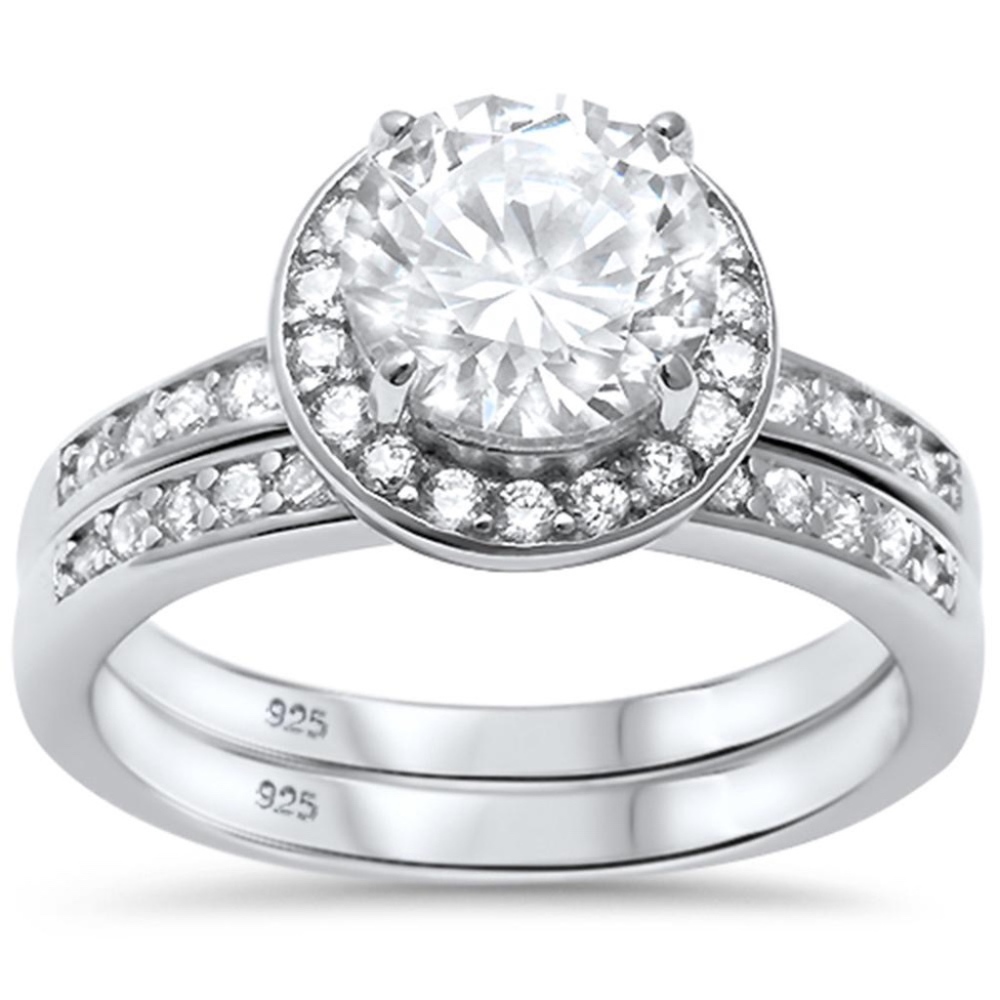 2.25ct Halo Style CZ Engagement Set .925 Sterling